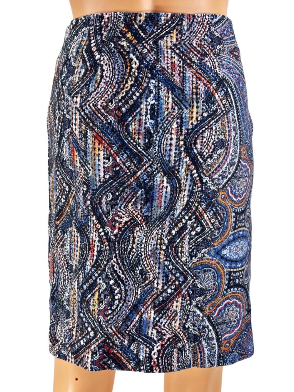 J.Jill Ponte Pencil Skirt Size M Paisley Mosaic Abstract Print Pull On Elastic